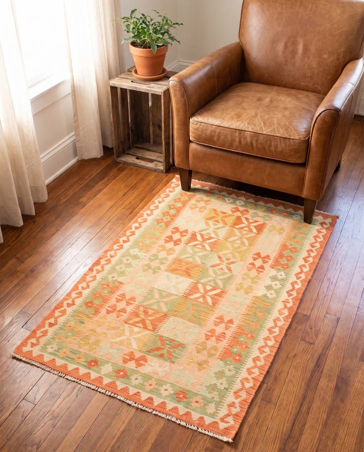Detailansicht von 90cm x 145cm Handgewebt Kilim Waziri Wolle Teppich