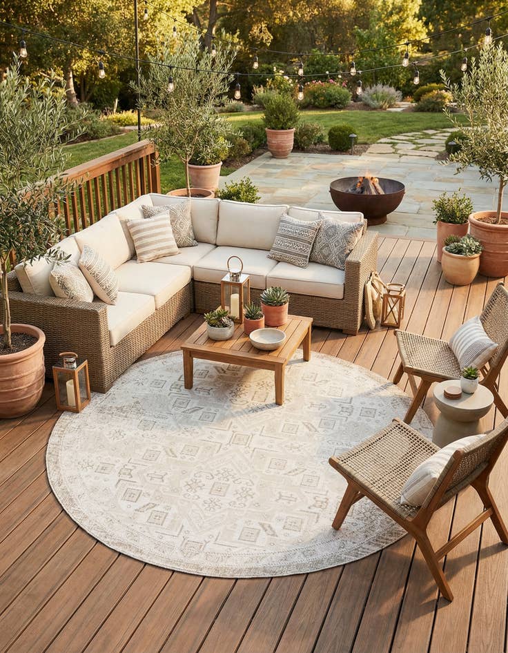 Detail image of 10' x 10'  Washable Aztec Indoor / Outdoor Round Rug