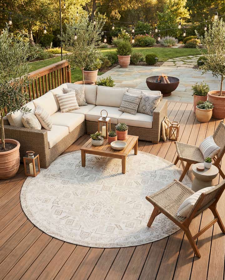 10' x 10' Easy-Clean Aztec Indoor / Outdoor Round Rug