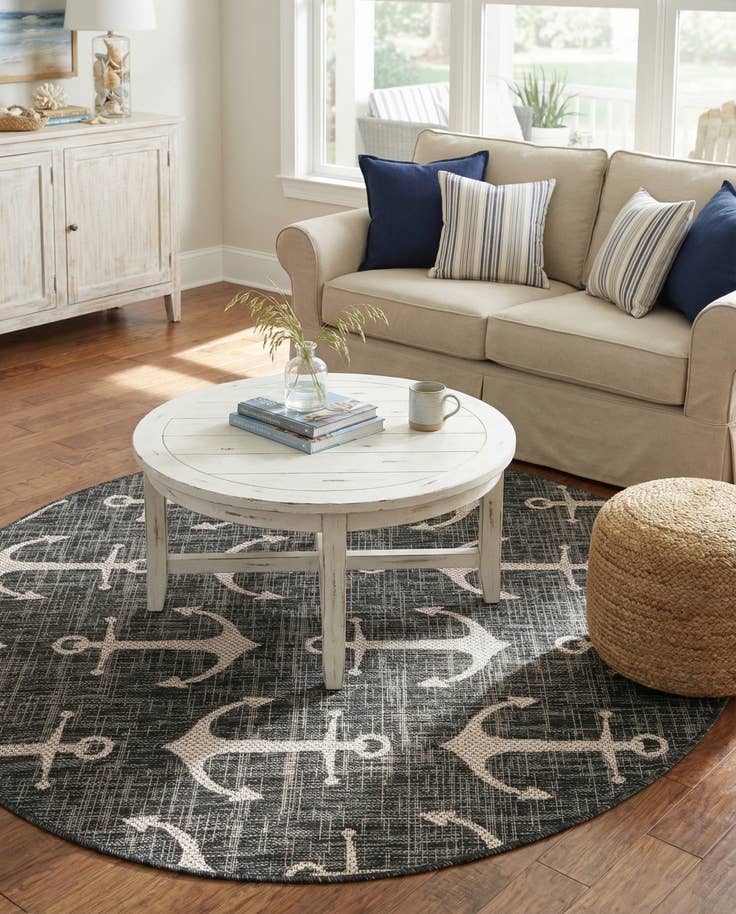 Detail image of 5' 3 x 5' 3 Easy-Clean Coastal Indoor / Outdoor Round Rug