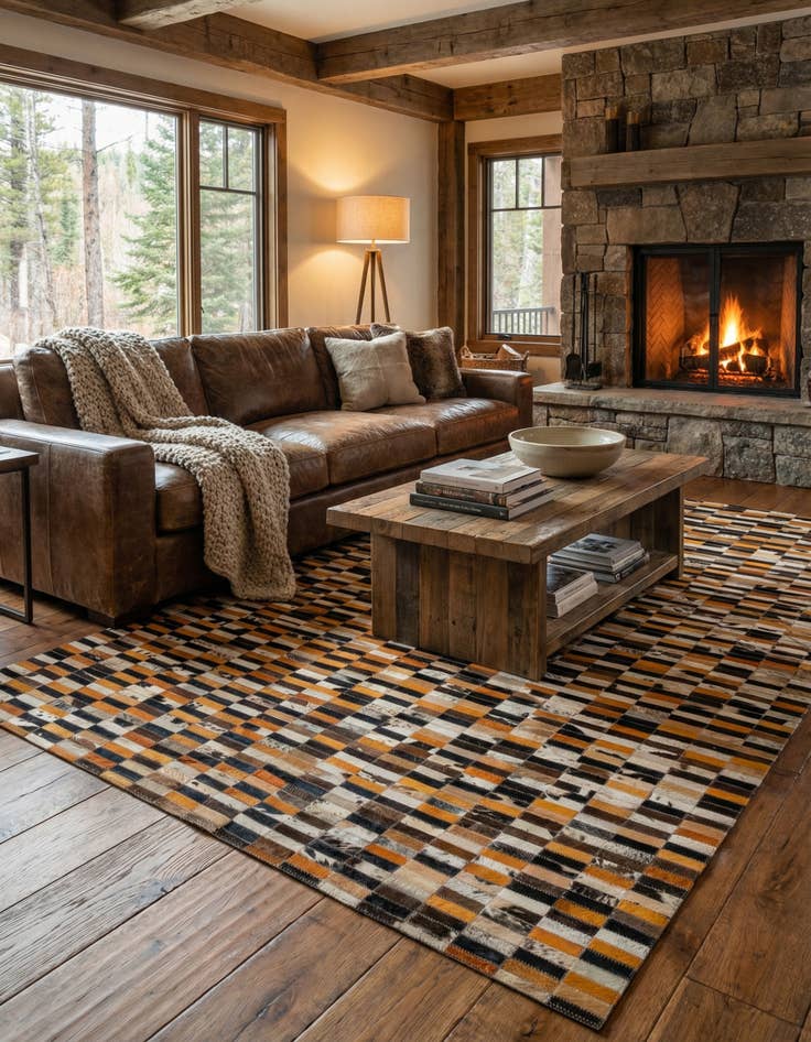 Detail image of  5' 1 x 7' 11 Cowhide - Patchwork Rug