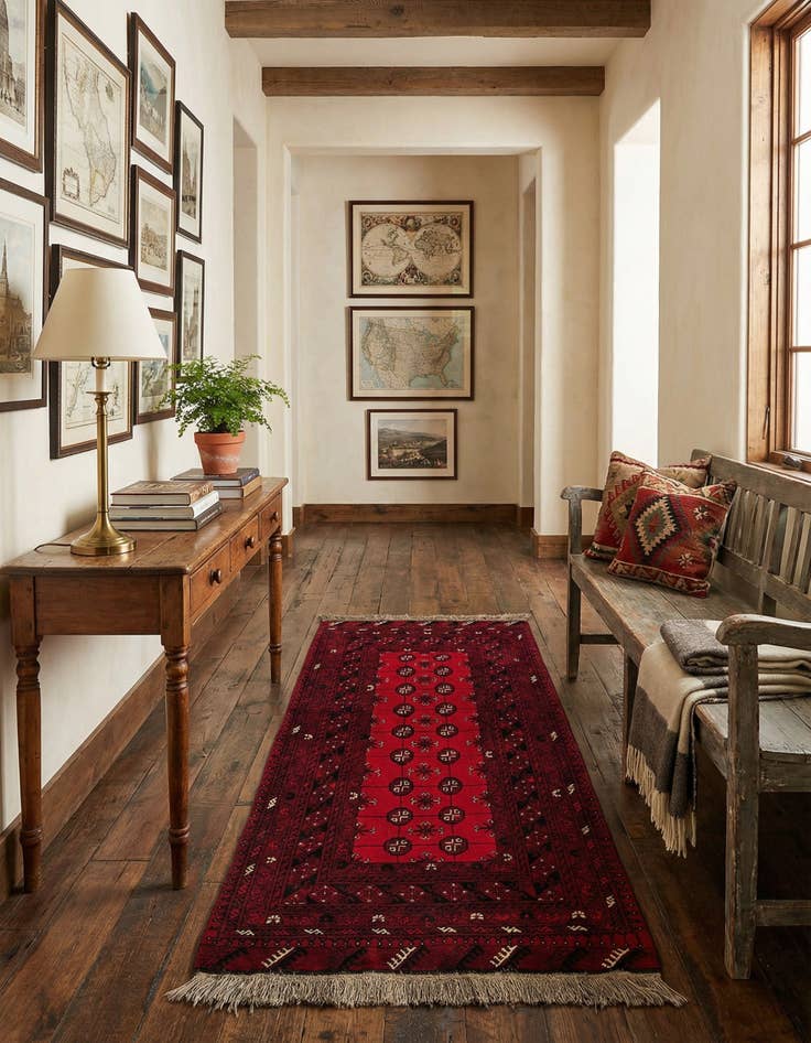 Detail image of 3' 5 x 6' 5  Hand Knotted Afghan Akhche Wool Runner Rug