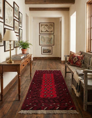 3' 5 x 6' 5 Hand Knotted Afghan Akhche Wool Runner Rug