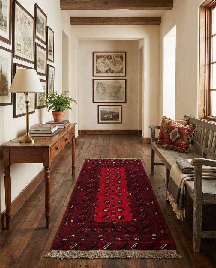 3' 5 x 6' 5 Hand Knotted Afghan Akhche Wool Runner Rug