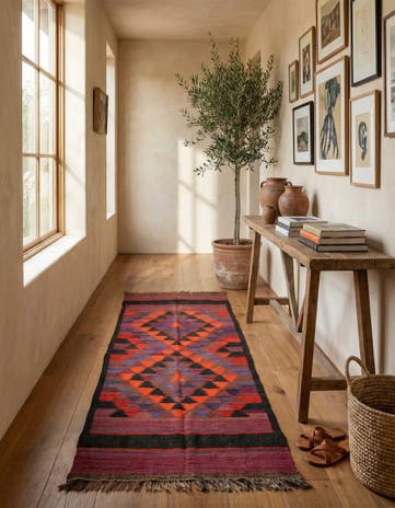 3' 7 x 10' 4 Hand Woven Kilim Fars Wool Runner Rug