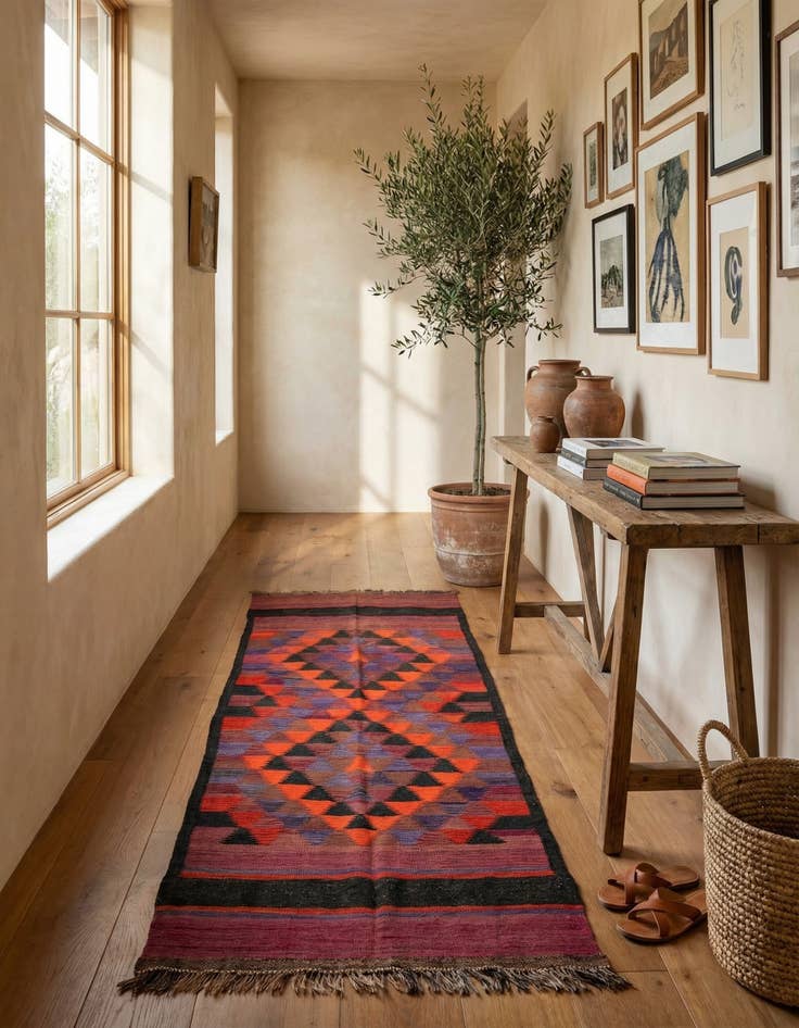 Detail image of 3' 7 x 10' 4  Hand Woven Kilim Fars Wool Runner Rug