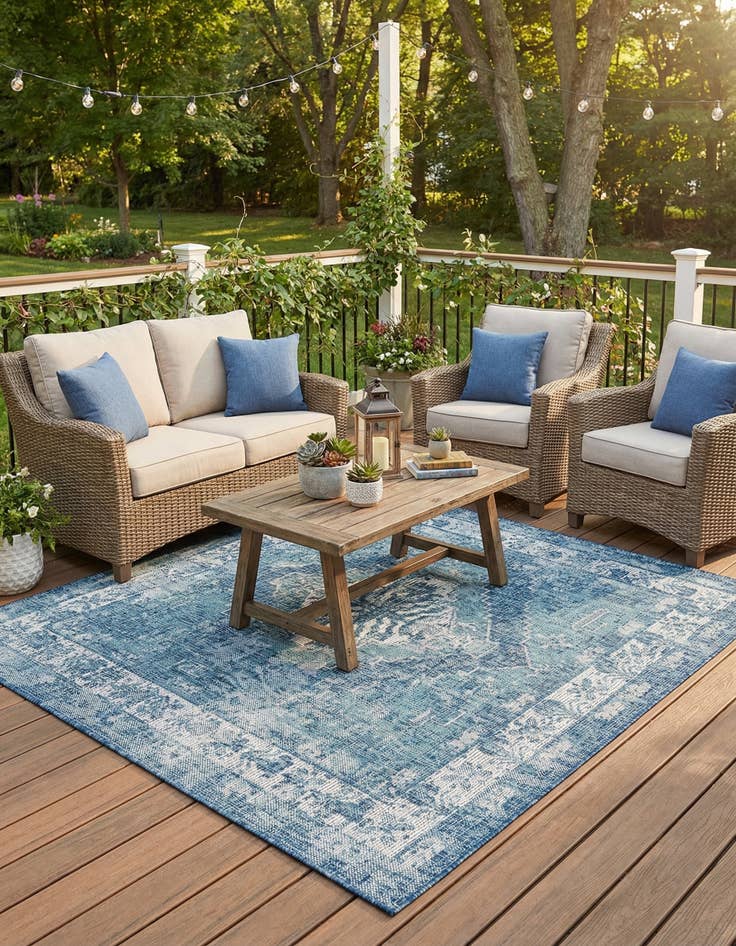 Detail image of 5' 3 x 5' 3  Washable Traditional Indoor / Outdoor Square Rug