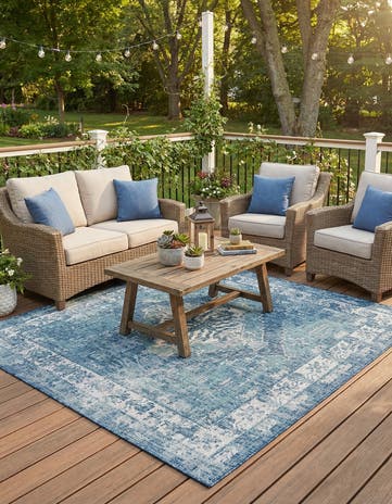 5' 3 x 5' 3 Easy-Clean Traditional Indoor / Outdoor Square Rug