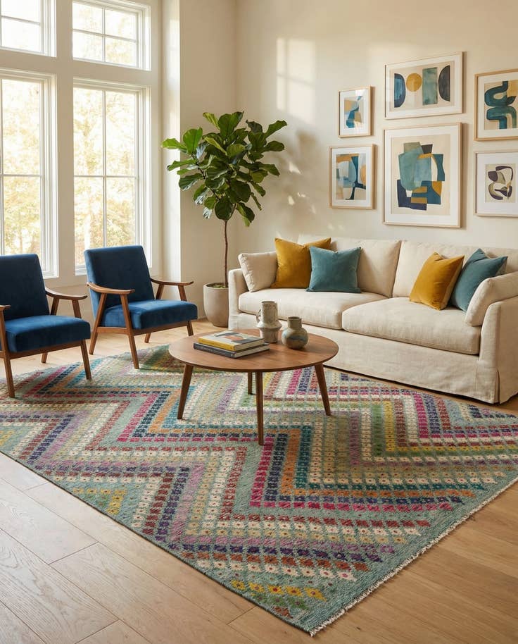 Detail image of 8' 8 x 11' 3 Hand Woven Kilim Modern Wool Rug