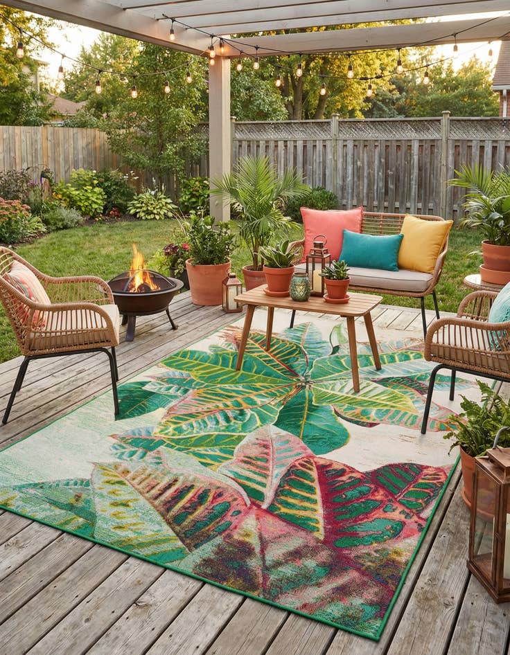 Detail image of 6' x 9'  Washable Botanical Indoor / Outdoor Rug