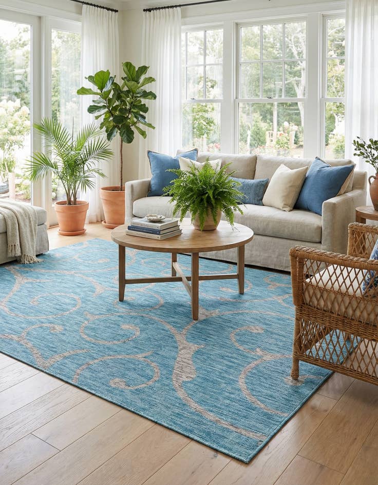 Detail image of 7' x 10'  Washable Botanical Indoor / Outdoor Rug