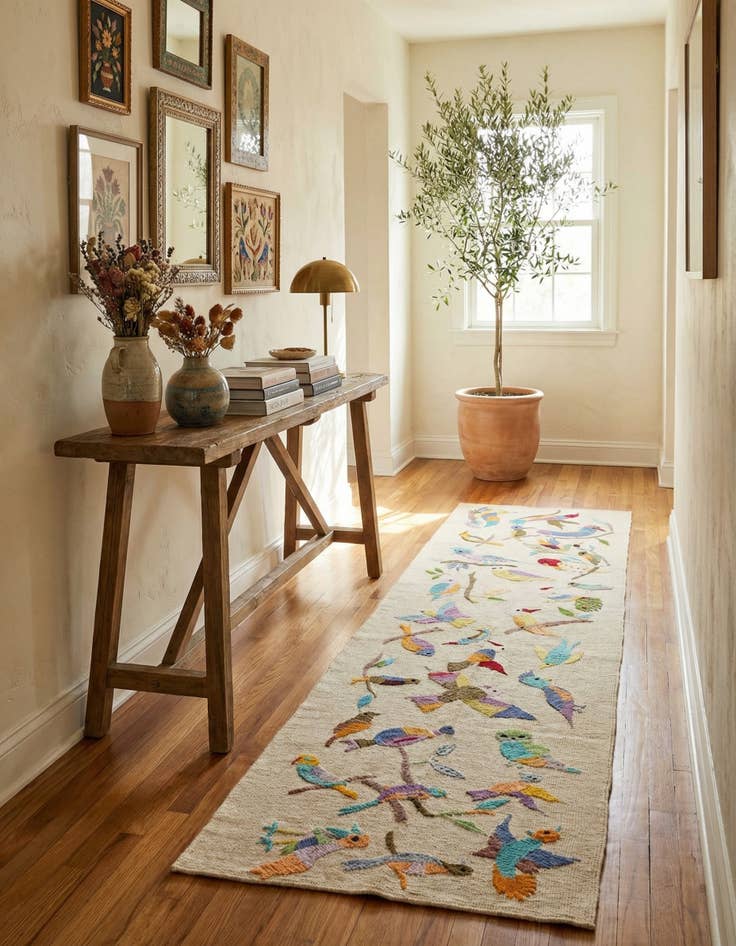 Detail image of 2' 4 x 9' 4  Hand Woven Kilim Suzani Wool Runner Rug