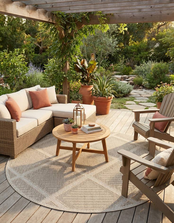 Detail image of 7' 10 x 7' 10  Washable Trellis Indoor / Outdoor Round Rug