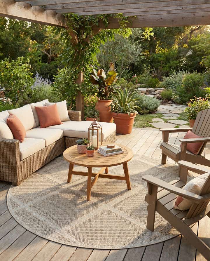 7' 10 x 7' 10 Easy-Clean Trellis Indoor / Outdoor Round Rug