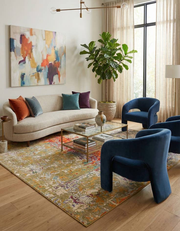 Detail image of 10' x 10'  Washable Modern Indoor / Outdoor Square Rug