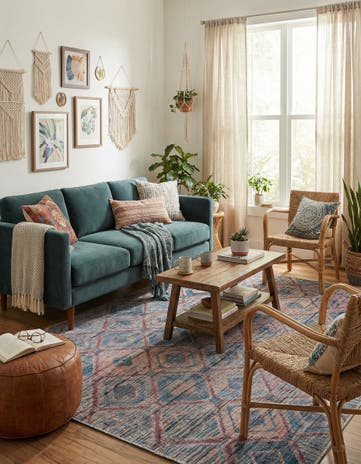 Peach and Blue Washable Sisu Square Rug