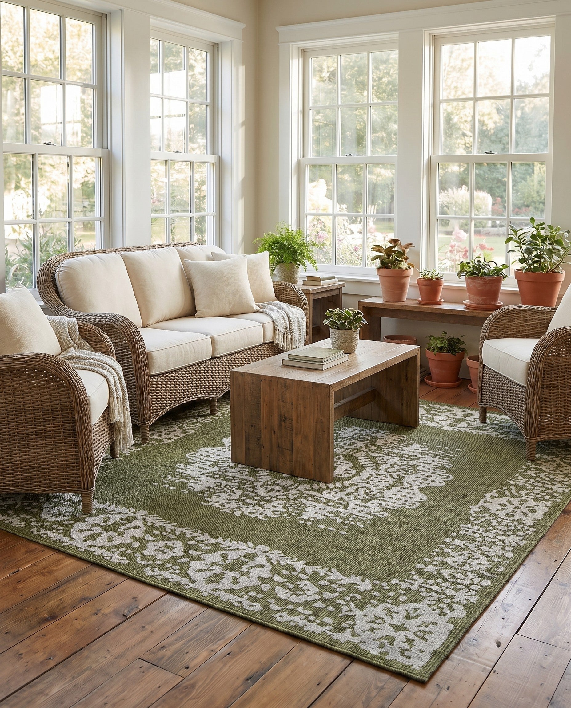 10' x 10' Easy-Clean Traditional Indoor / Outdoor Square Rug