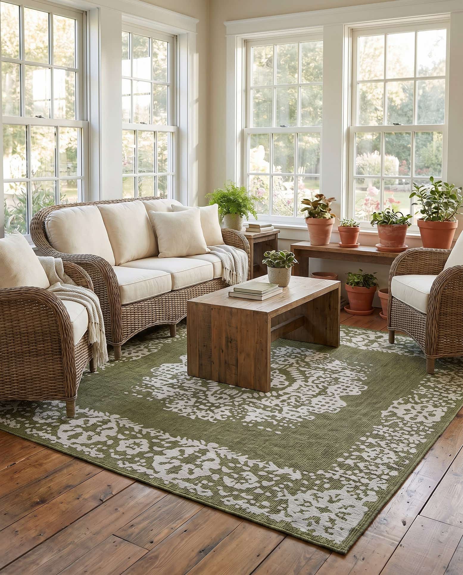 10' x 10' Easy-Clean Traditional Indoor / Outdoor Square Rug