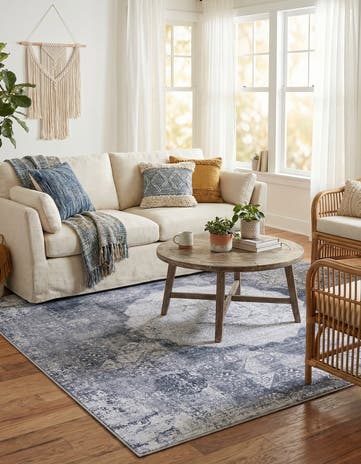 Gray Ivory Washable Yara Square Rug