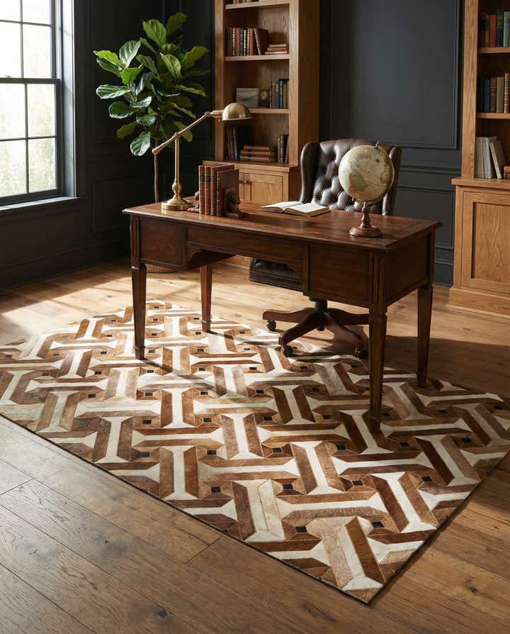 5' 1 x 8' 1 Cowhide Leather Rug