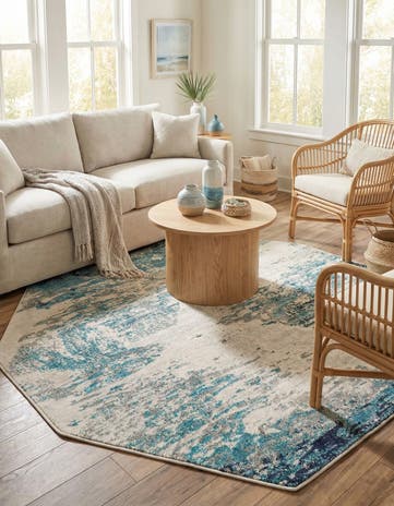 Blue Washable Vivid Octagon Rug
