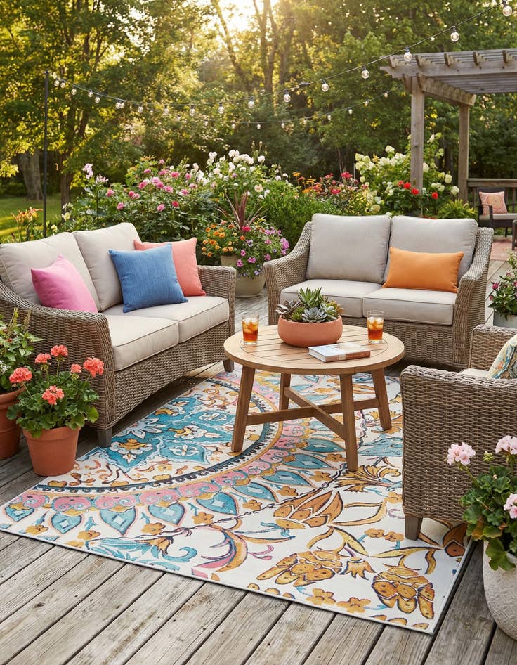 Detail image of 8' x 10'  Washable Traditional Indoor / Outdoor Rug