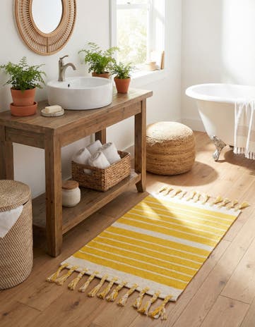 Gold and White Hand Woven Chindi Cotton Rug