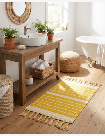 Gold and White Hand Woven Chindi Cotton Rug
