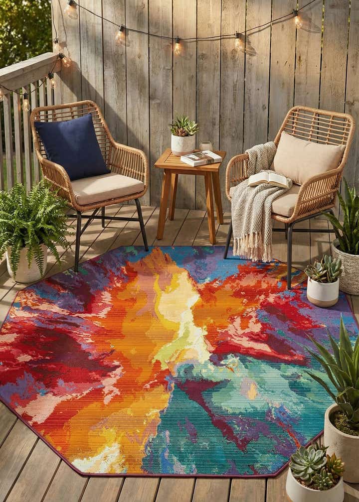 5' 3 x 5' 3 Easy-Clean Modern Indoor / Outdoor Octagon Rug