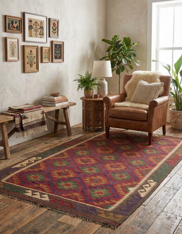 4' 9 x 8' 4 Hand Woven Kilim Maymana Wool Rug