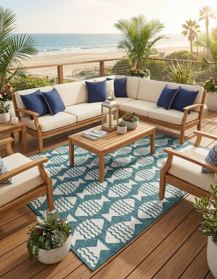 Detail image of  13' x 13'  Washable Coastal Indoor / Outdoor Square Rug