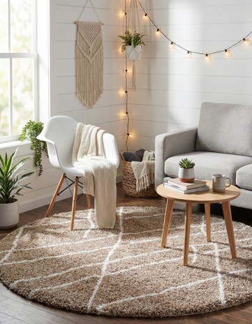 Khaki Soft Touch Shag Round Rug