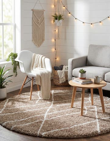 Khaki Soft Touch Shag Round Rug