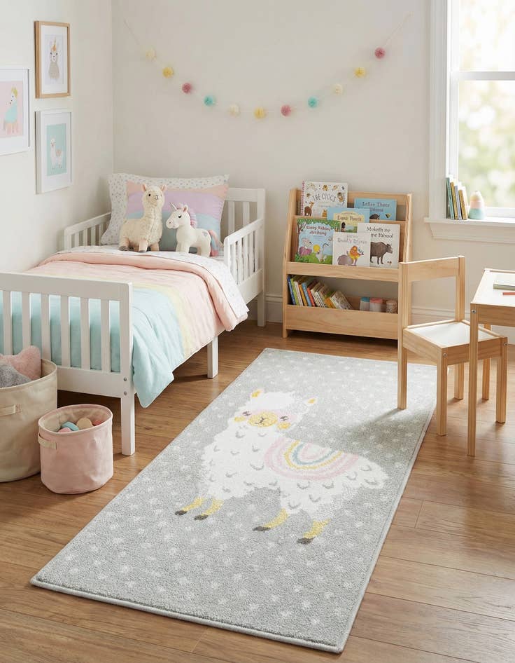 Detail image of 2' 2 x 4' Llama Whimsy Kids Runner Rug