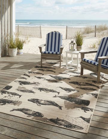 Beige Easy-Clean Coastal Indoor / Outdoor Rug