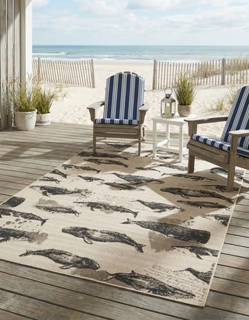 Beige Easy-Clean Coastal Indoor / Outdoor Rug