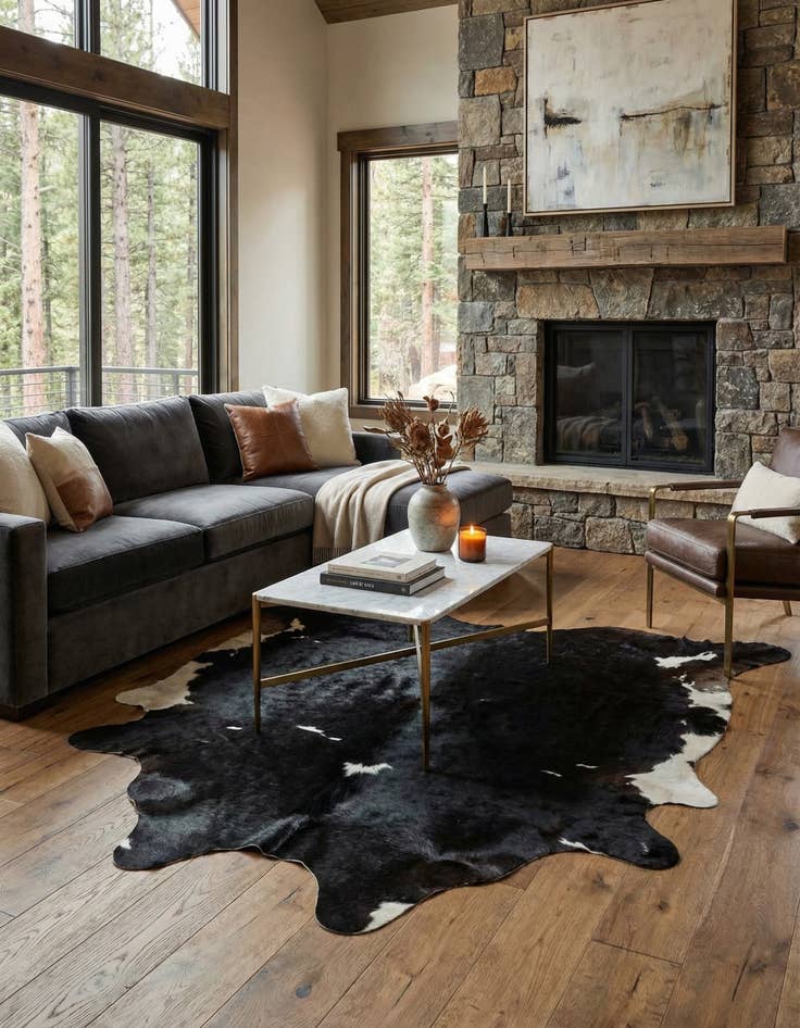 Detail image of 4' 8 x 5' 1 Cowhide Leather Square Rug