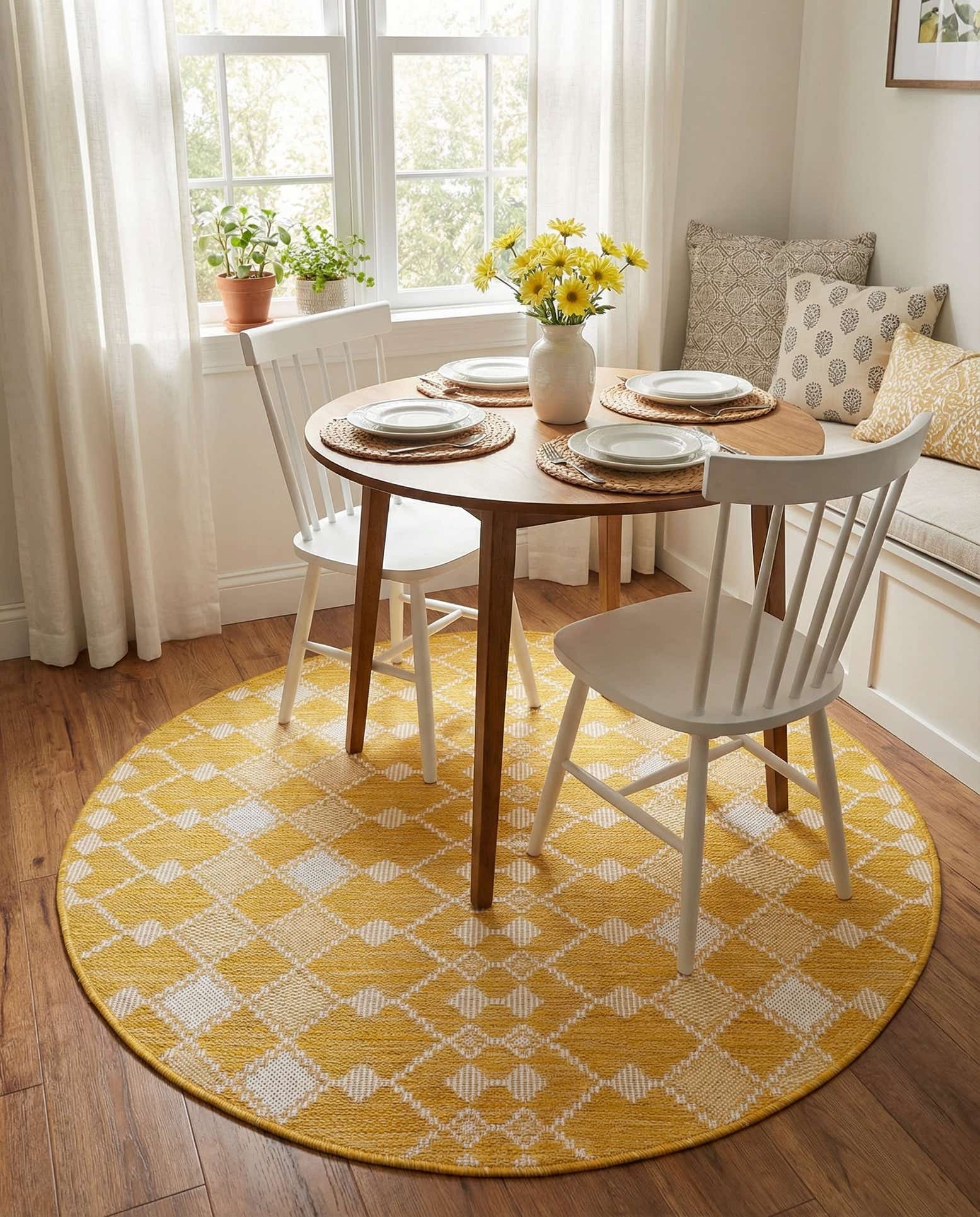 4' x 4' Easy-Clean Lattice Indoor / Outdoor Round Rug