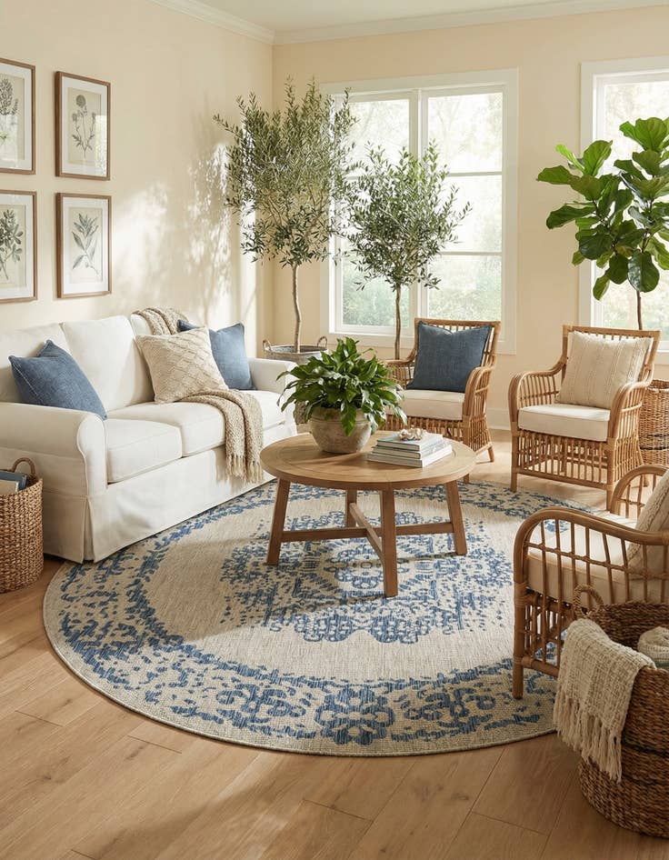 Detail image of 10' x 10' Easy-Clean Traditional Indoor / Outdoor Round Rug