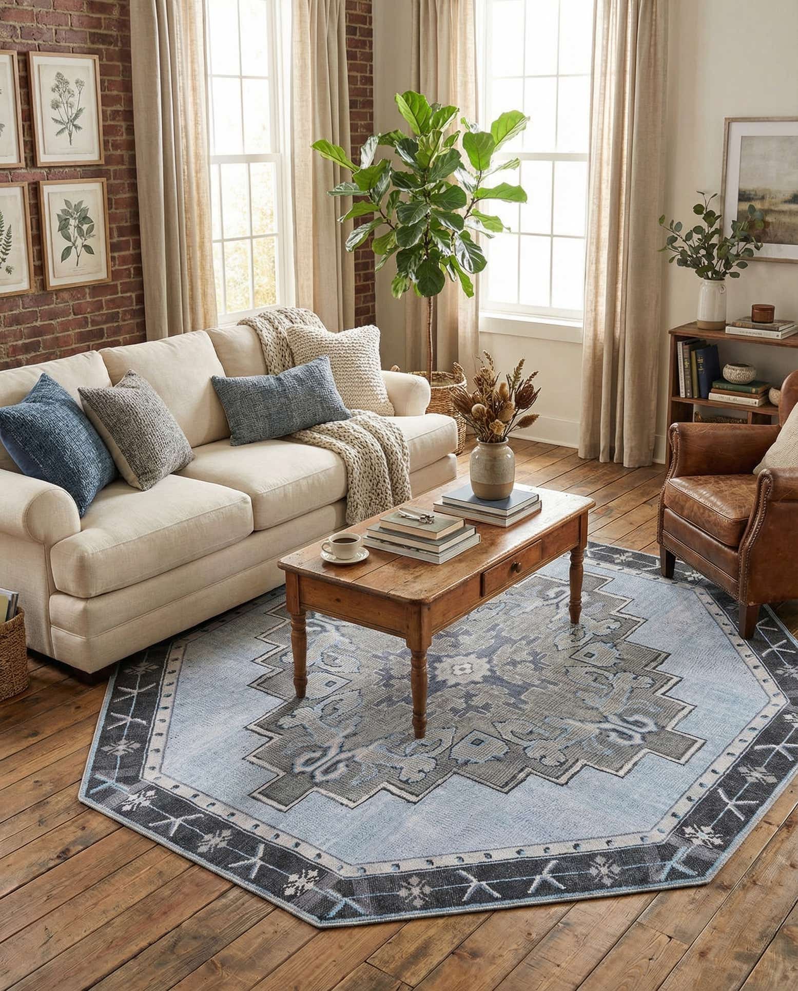 7' 6 x 7' 6 Washable Timeless Octagon Rug