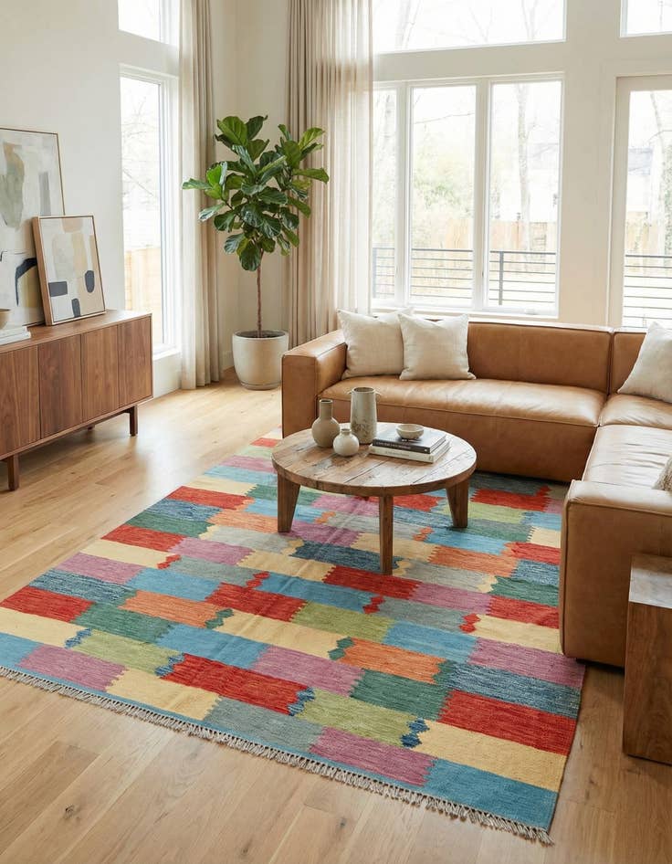 Detail image of 6' 6 x 9' 10  Hand Woven Kilim Modern Wool Rug