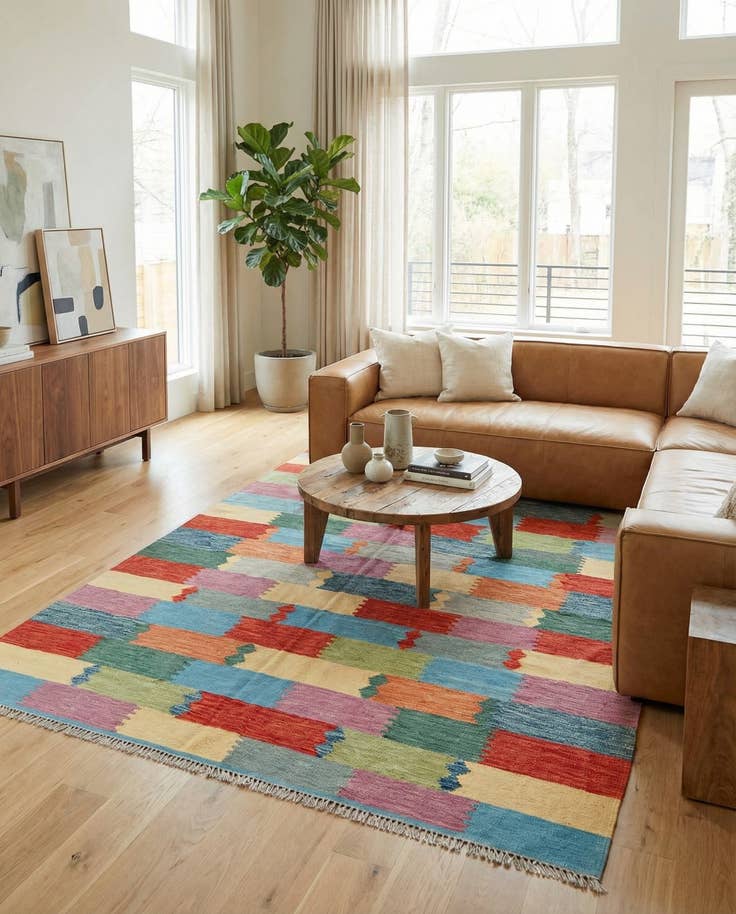 Detail image of 6' 6 x 9' 10 Hand Woven Kilim Modern Wool Rug