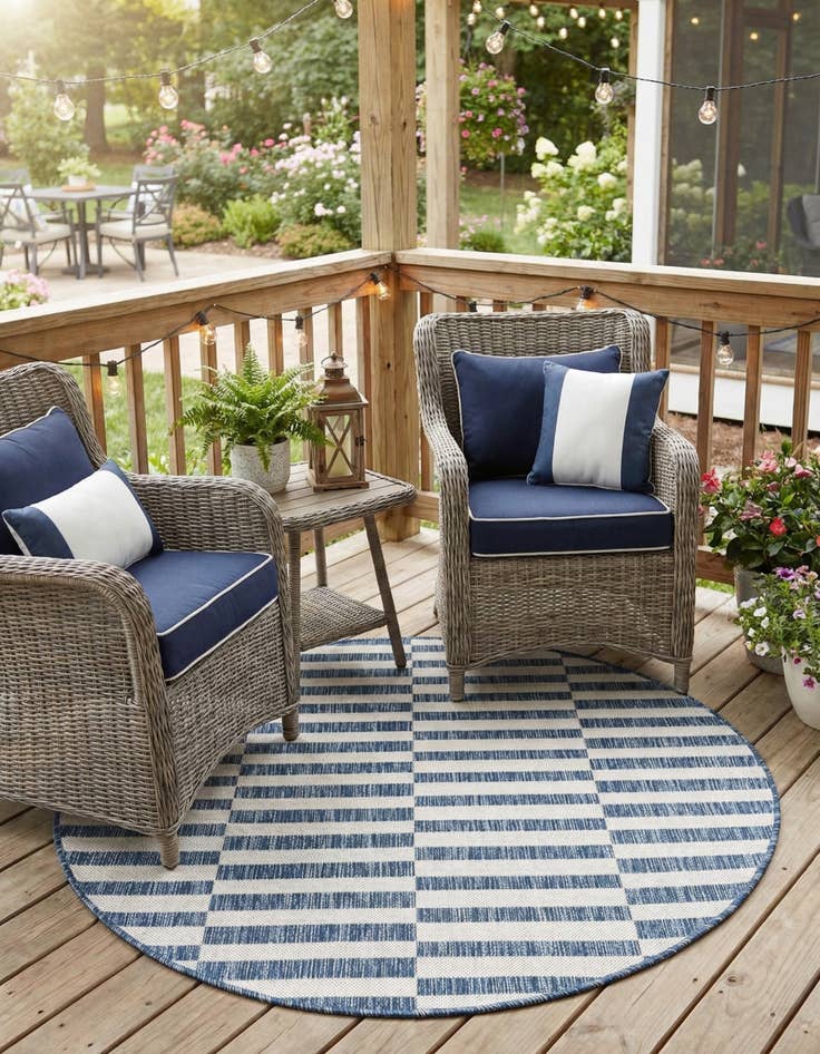 Detail image of 4' x 4'  Washable Striped Indoor / Outdoor Round Rug