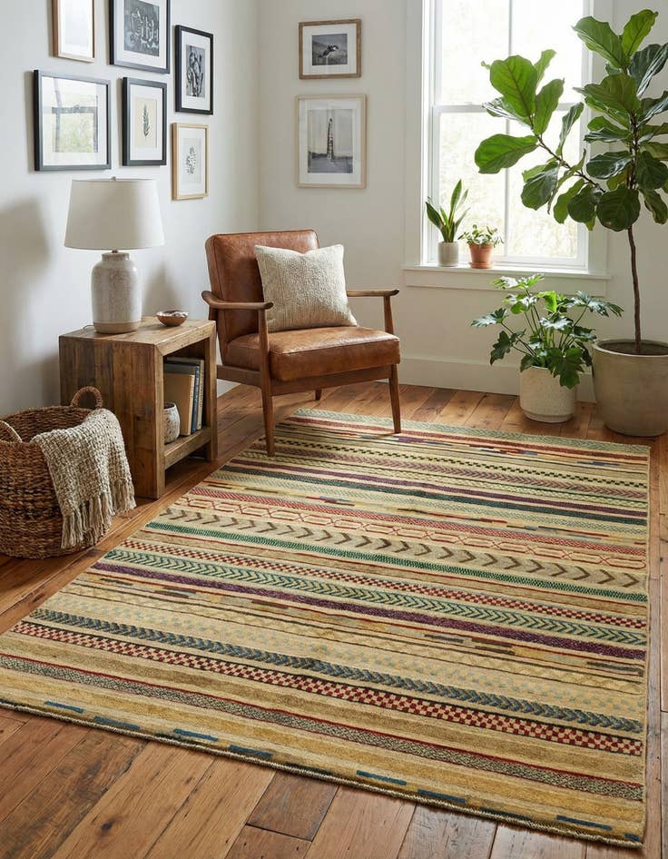 Detail image of 4' 1 x 5' 9  Hand Knotted Modern Ziegler Rug