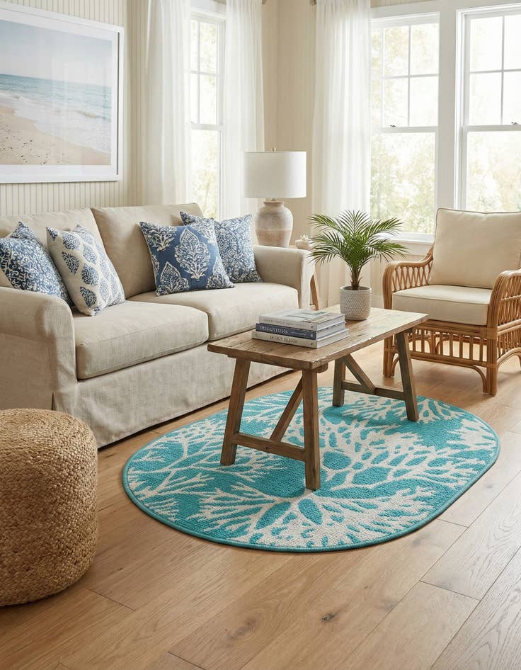 Detail image of 2' x 3'  Washable Coastal Indoor / Outdoor Oval Rug