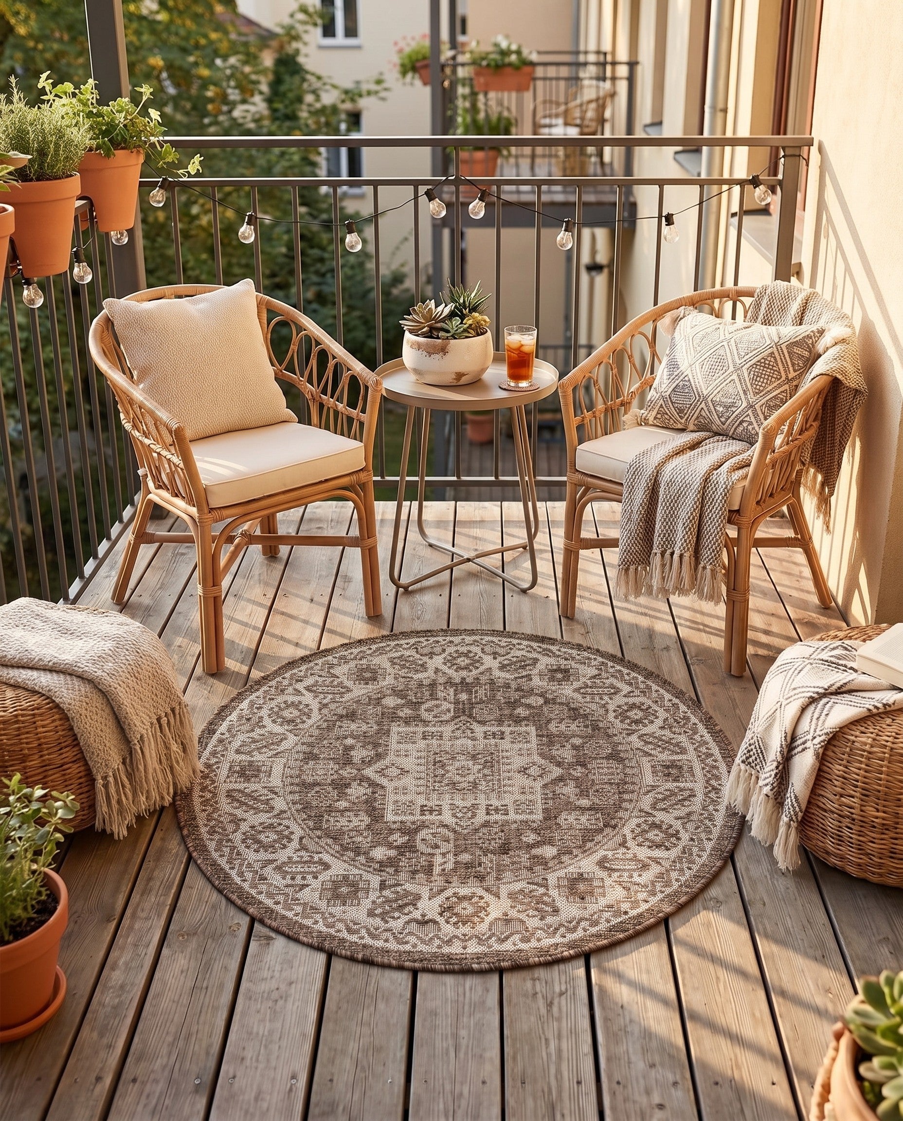 3' x 3' Easy-Clean Aztec Indoor / Outdoor Round Rug