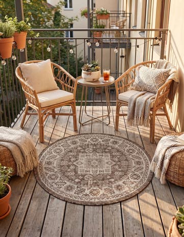 3' x 3' Easy-Clean Aztec Indoor / Outdoor Round Rug