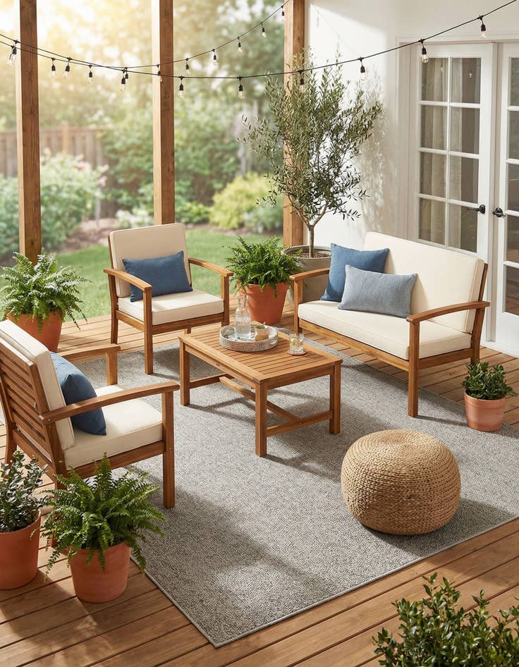 Detail image of  6' 1 x 9'  Washable Solid Indoor / Outdoor Rug