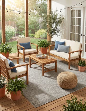 6' 1 x 9' Easy-Clean Solid Indoor / Outdoor Rug