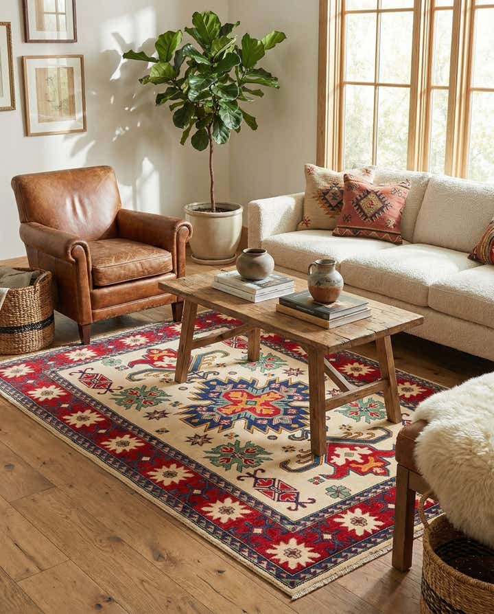 5' 8 x 8' Hand Knotted Kazak Rug